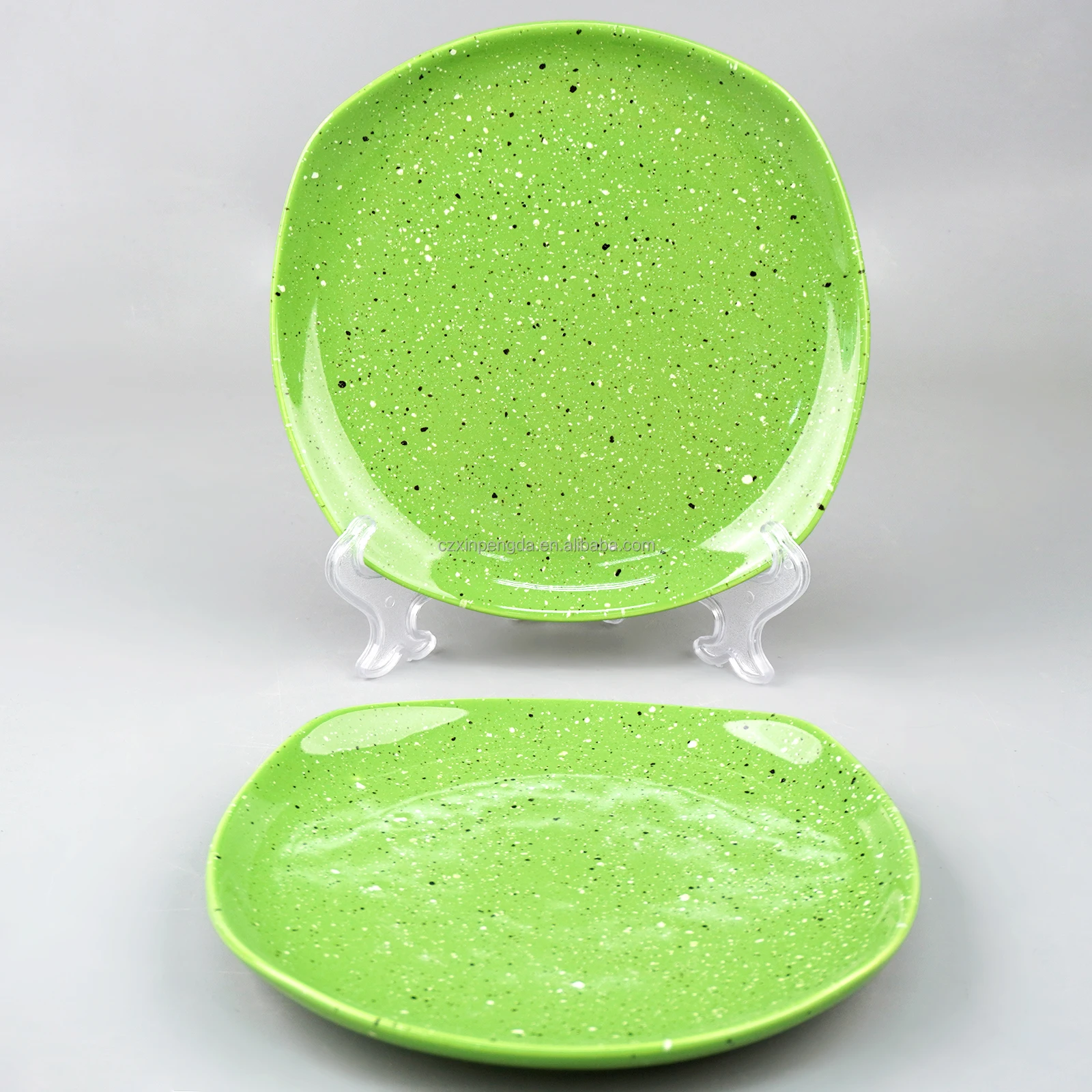 Popular Design Creative Sesame Dots Fruit Dessert Square Ceramic  Plate Green with Speckles High Quality  Durable Porcelain