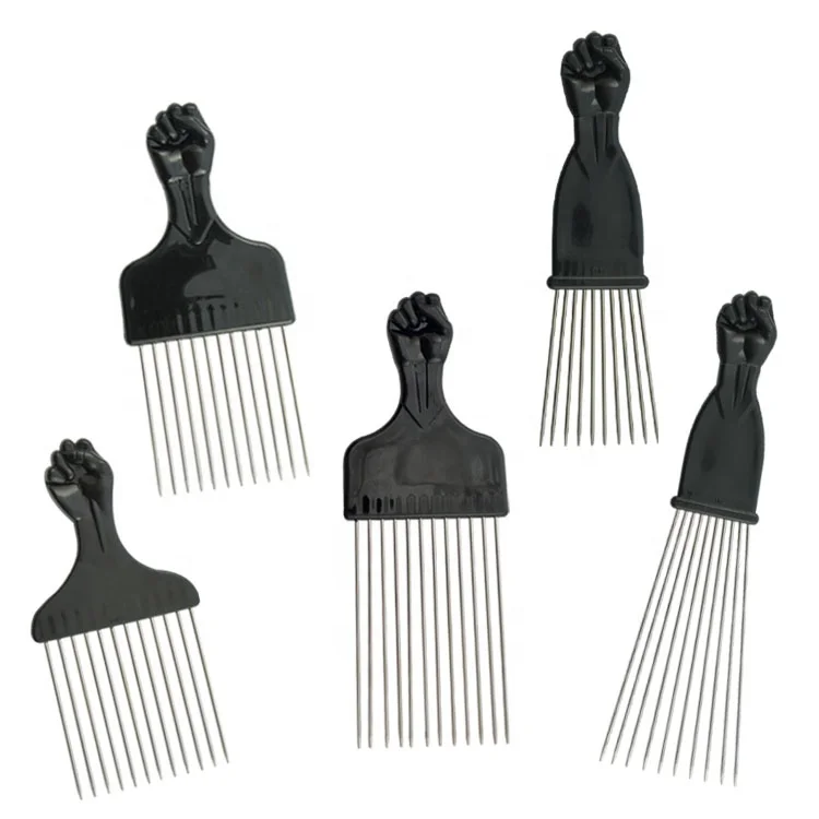Wholesale PP Plastic Care Metal Wide Tooth Black Men Barber Pick Comb Salon Adult Black Afro Hair Styling Comb Private Label
