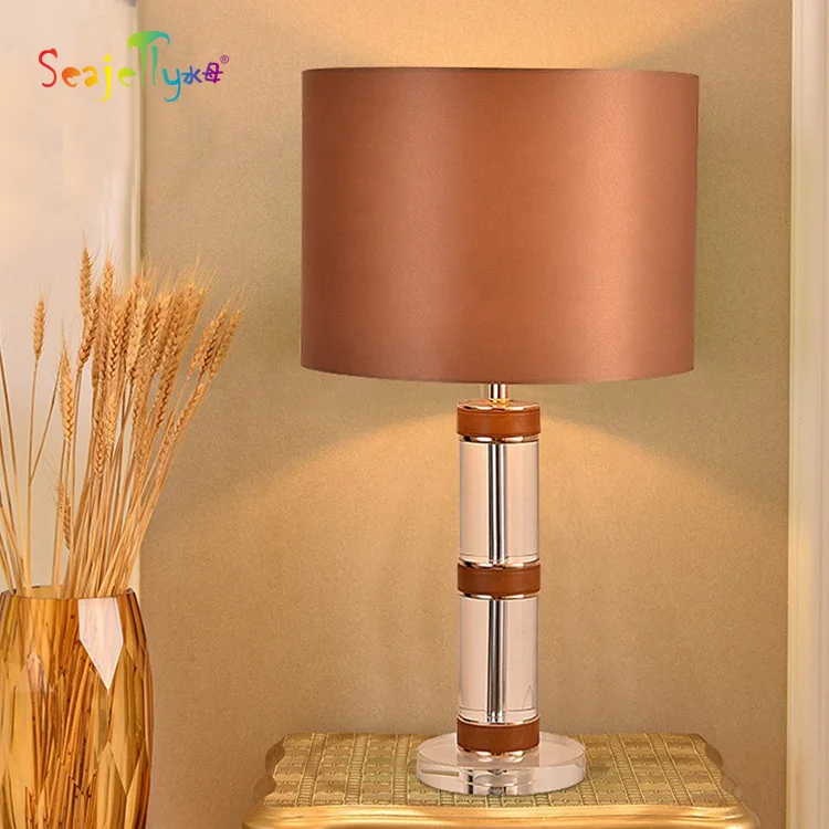 
Fancy luxury artistic white fabric shade translucent glass round fabric tube base neck side table lamp 