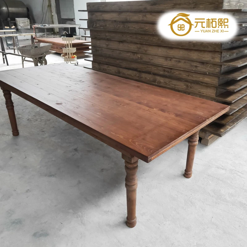 Modern minimalist light luxury large rectangular dining table outdoor banquet recycled pine solid wood thick large plate table