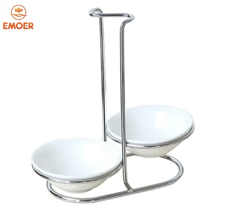 Opposite Side Double Round Silver stainless steel Bowls Spoon Rest Holder
