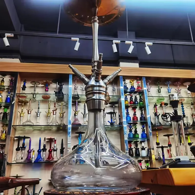 China Premium Hookah Manufacturer New Design Silver 85cm Luxury Narguil Set Stainless Steel Sheesha Hookah