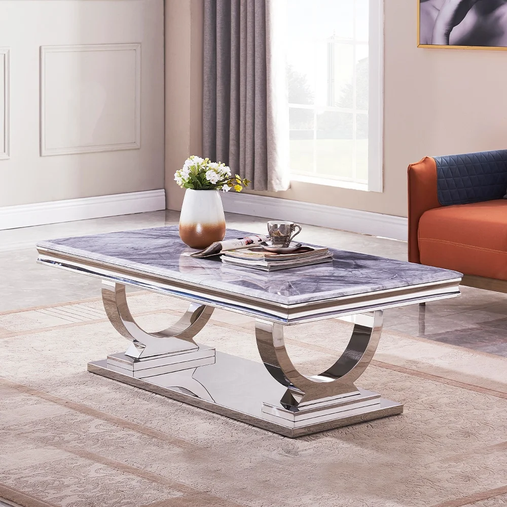 
Luxury design marble coffee table shell deco stainless steel frame marble tea coffee center table Luxury coffee tables 