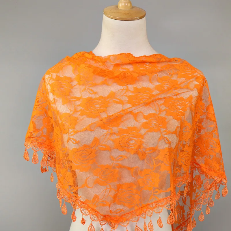 Classic Hollow Out Triangular Lace Scarf Chapel Shawl Mantilla Veil