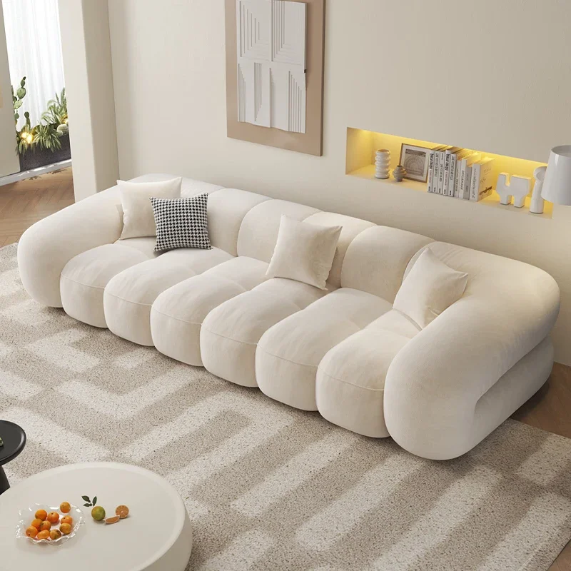 French retro puff sofa living room small apartment modern simple straight style cotton candy skin feeling velvet sofa