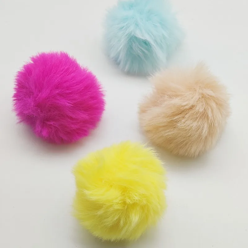 6cm pompom for keychain DIY  colored faux rex rabbit fur ball pompom