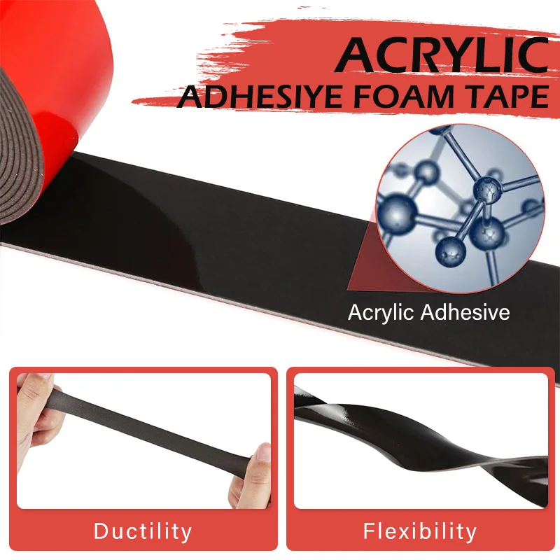Die Cut 5952 Double Sided Expanding Foam Adhesive Tape for Bare Metal 1.1mm Thick Black Acrylic