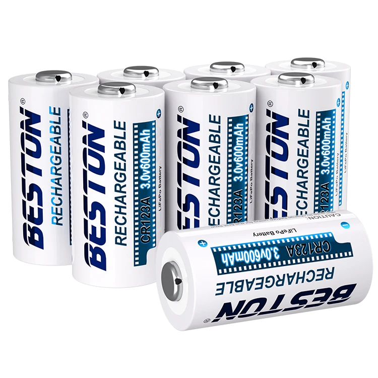 
8 Pcs Cheap Rechargeable Cylindrical CR123A 600mAh Lifepo4 3V Lithium Battery Cell For Flashlight 
