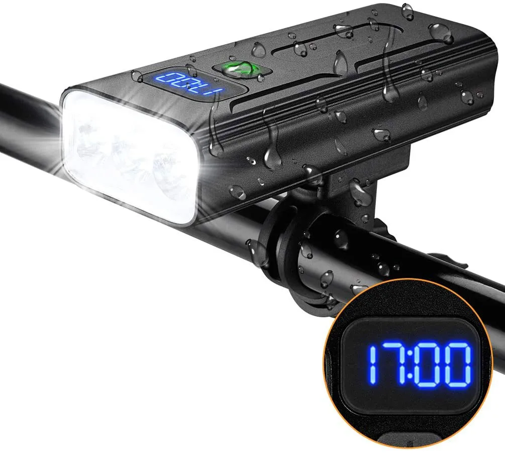 1200 Lumen USB Rechargeable Bike Light Set Smart Digital Display IPX5 Waterproof Bike Headlight for All Bicycle