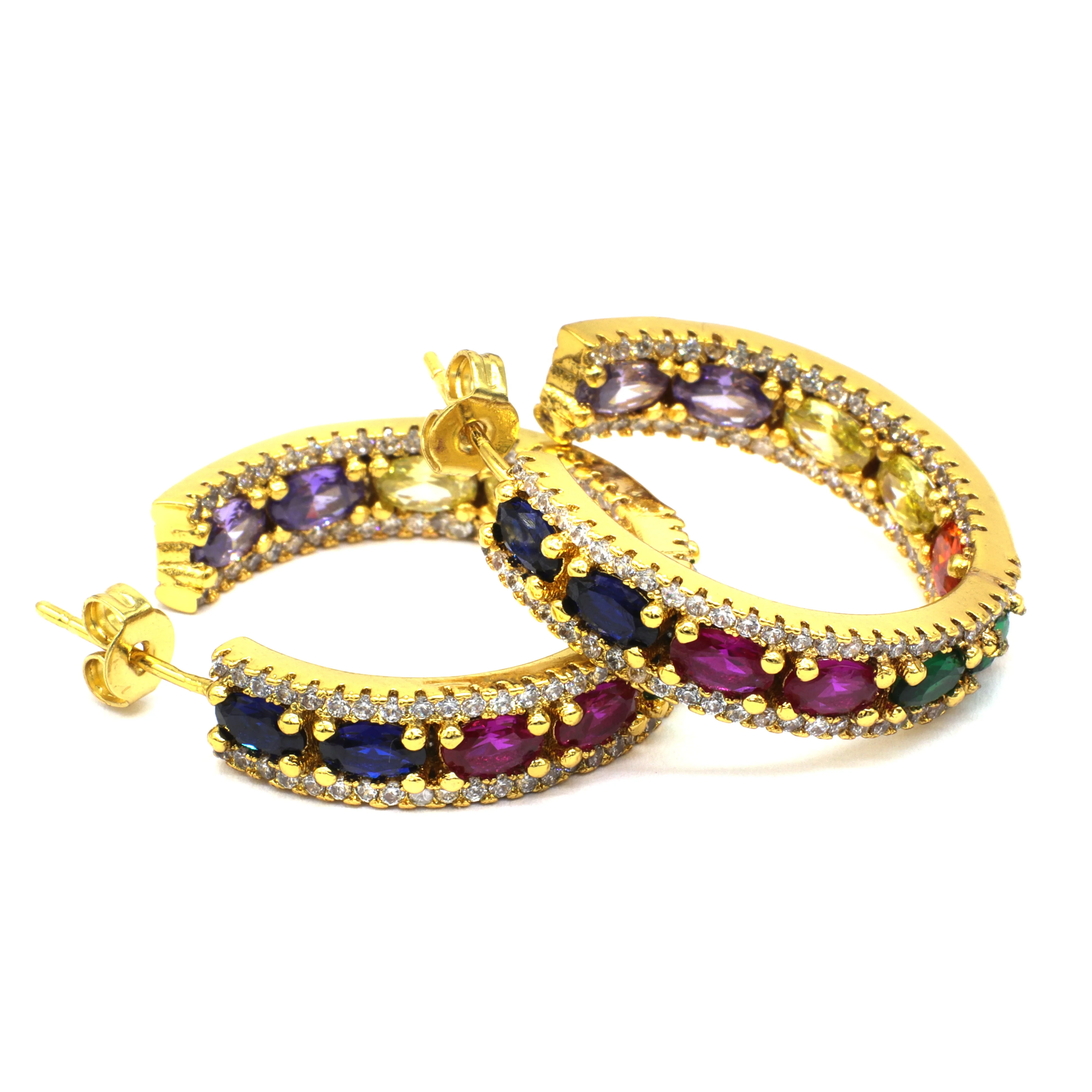 
Charm earring jewelry micro pave rainbow zircon gold plated hoop ear cuff 