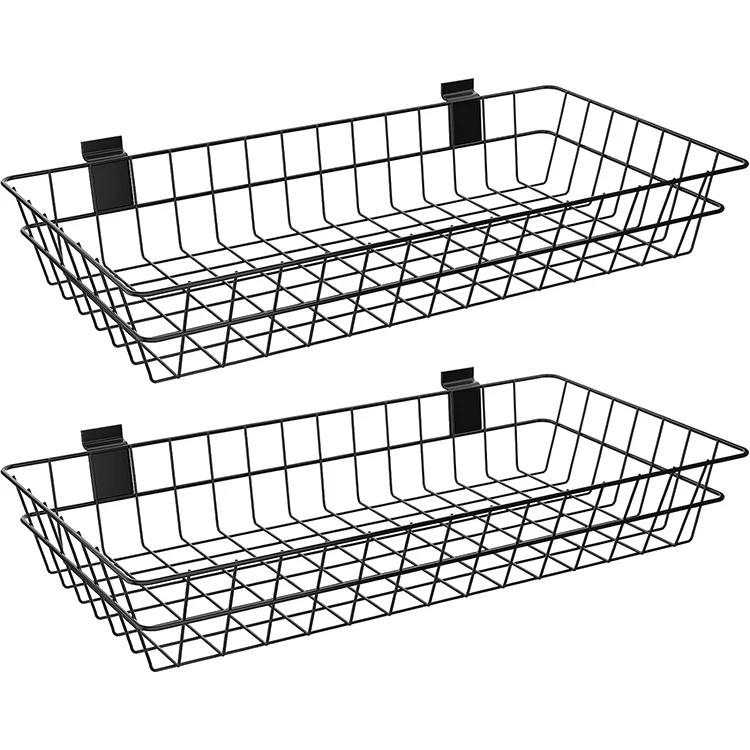 JH-Mech 2 Pack Extra Large Slatwall Panel Hanging Wire Basket for PVC Slatwall Ventilated Metal Slatwall Baskets Mesh