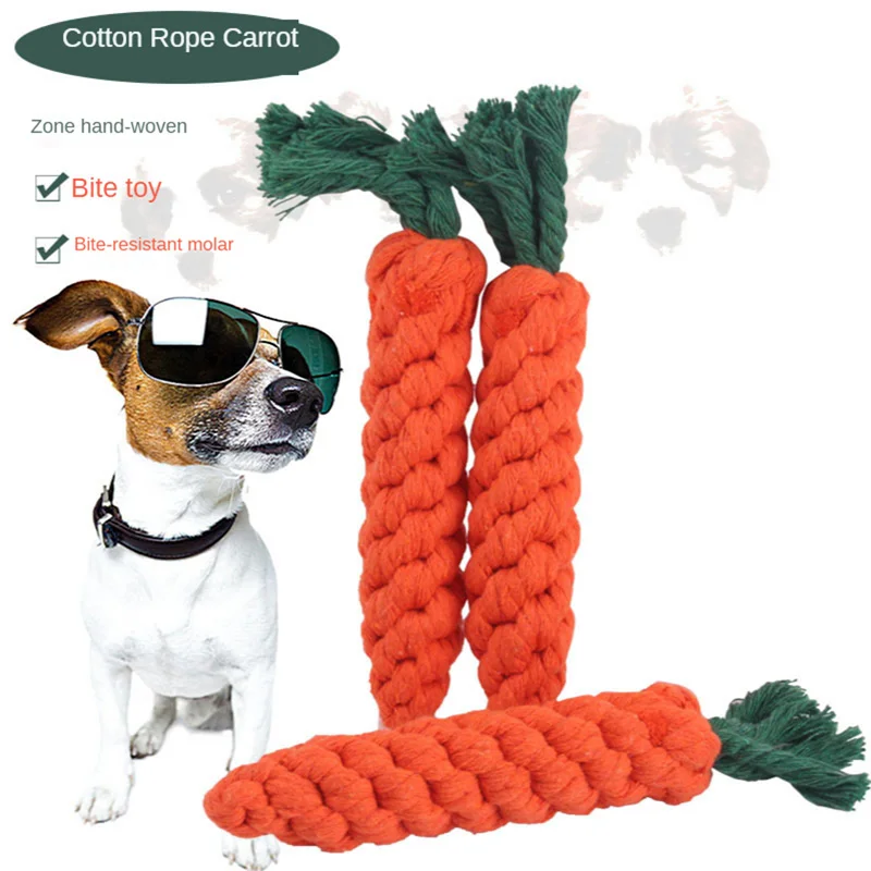 
 Pet Hand Woven Cotton Rope Carrot Shape Chew Toy Teeth Cleaning Molar Bar Interactive Pet Toys Dog  