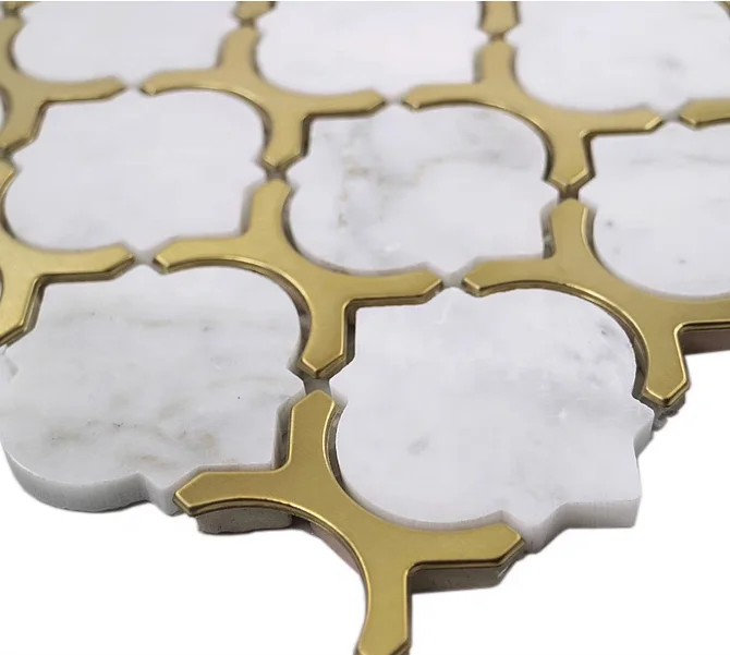 Waterjet мраморная мозаика фонарь форма натуральный камень плитка