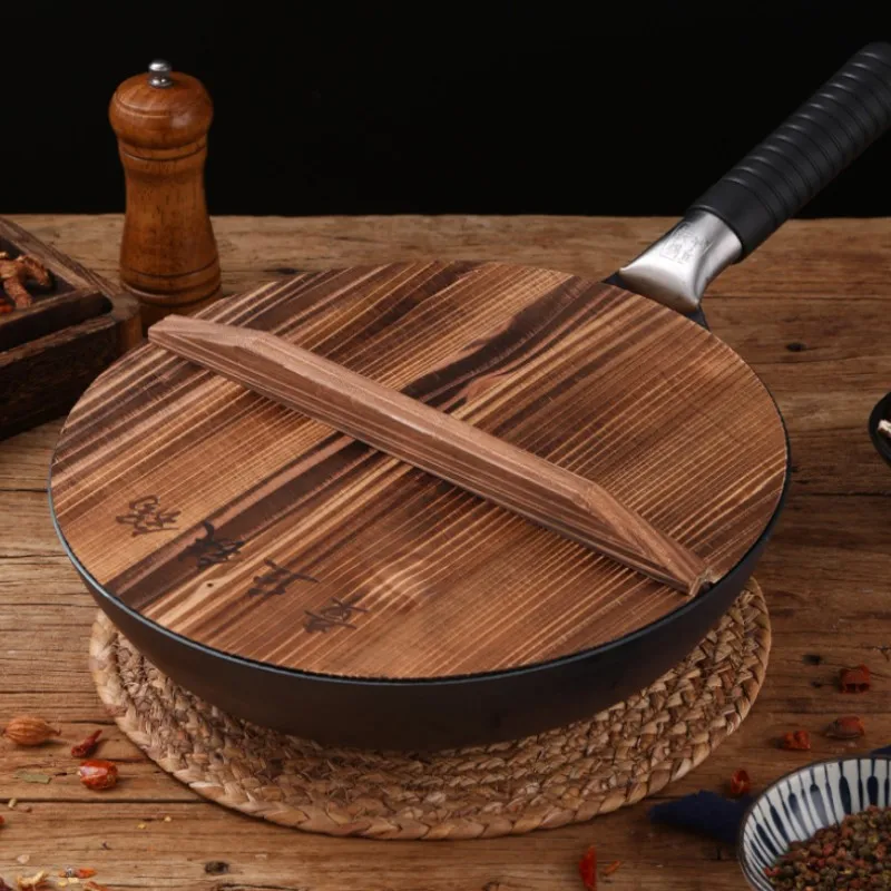 Hand Hammered Carbon Steel Wok Pan with Wooden Lid and 6 Cookware Accessories nonstick noncoating