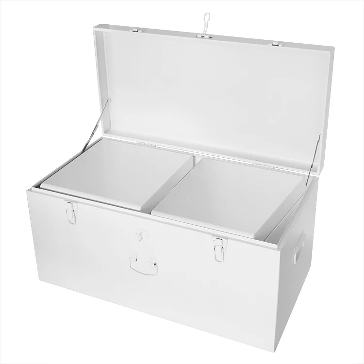 Custom large long trunk coffee table White set of 3 metal handles trunk box decor storage metal trunks