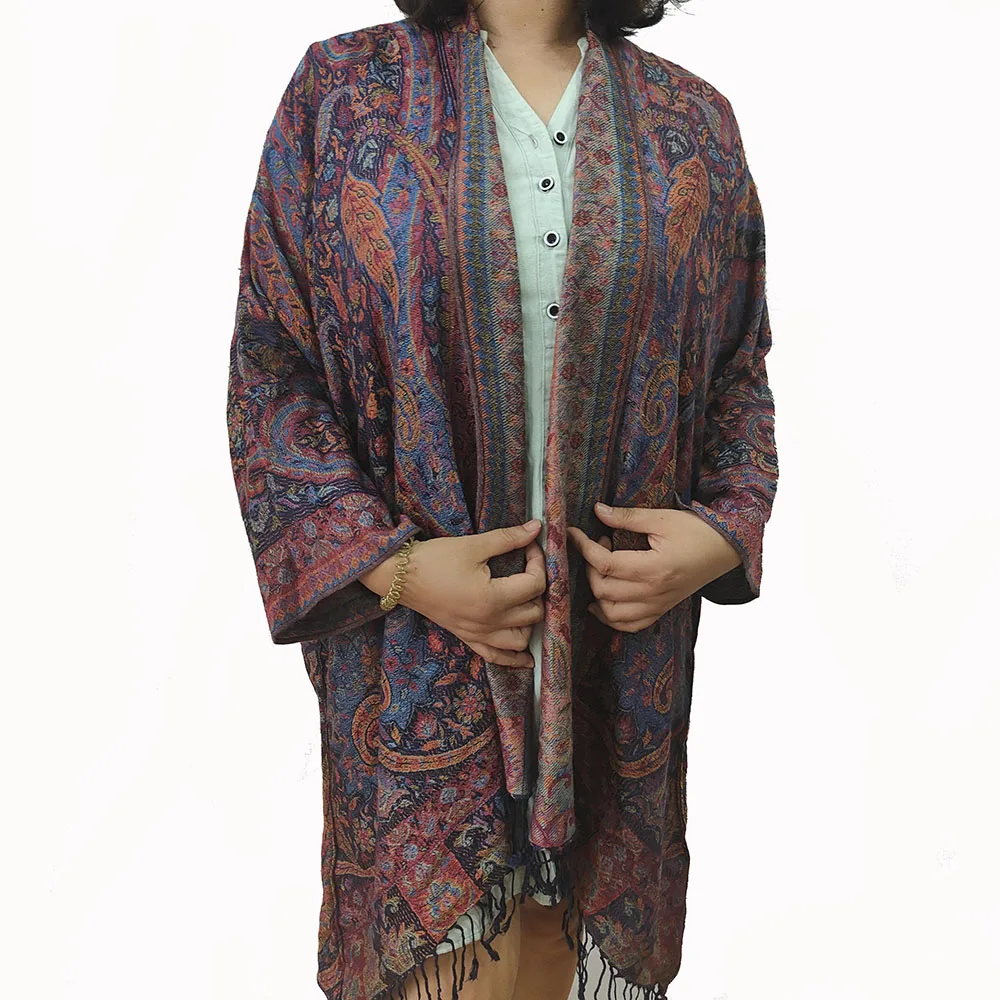 Wholesale Hand Make Pashmina Kimono Factory Soft Viscose Pashmina Scarf Robe Accept Custom Design Hoodie