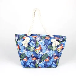 Customized Fashion Elements Flamingo Pattern Digital Printing Thick Rope Cotton Canvas Beach Bag