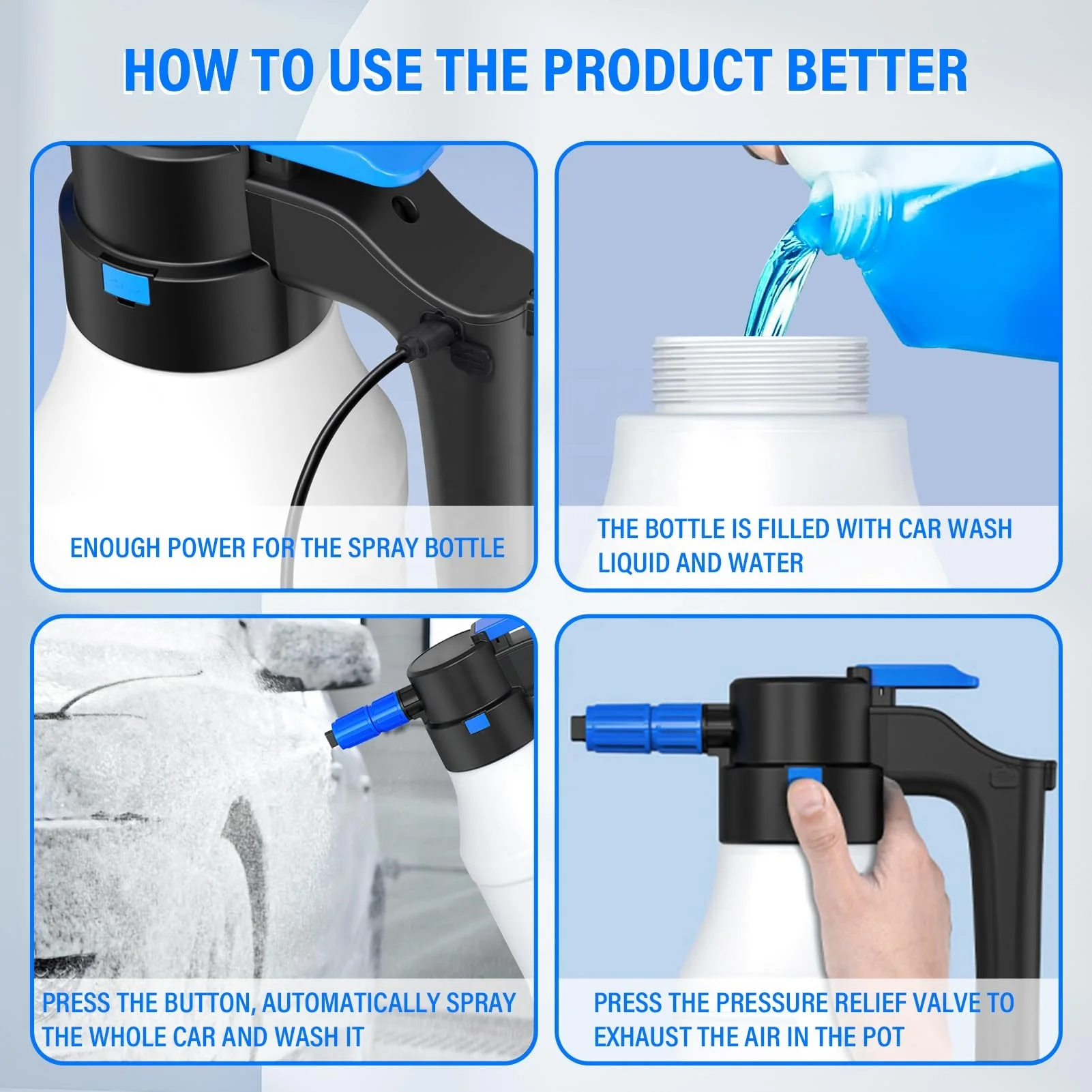 Exterior Car Washing Accessory Electric Car Foam Sprayer Foaming Pump Sprayer with USB