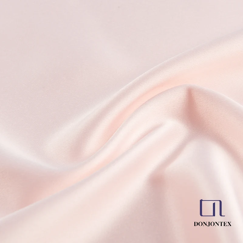 Hot sales polyester spandex soft high elastic draping pink bride silky satin dress fabric for pajama, dress