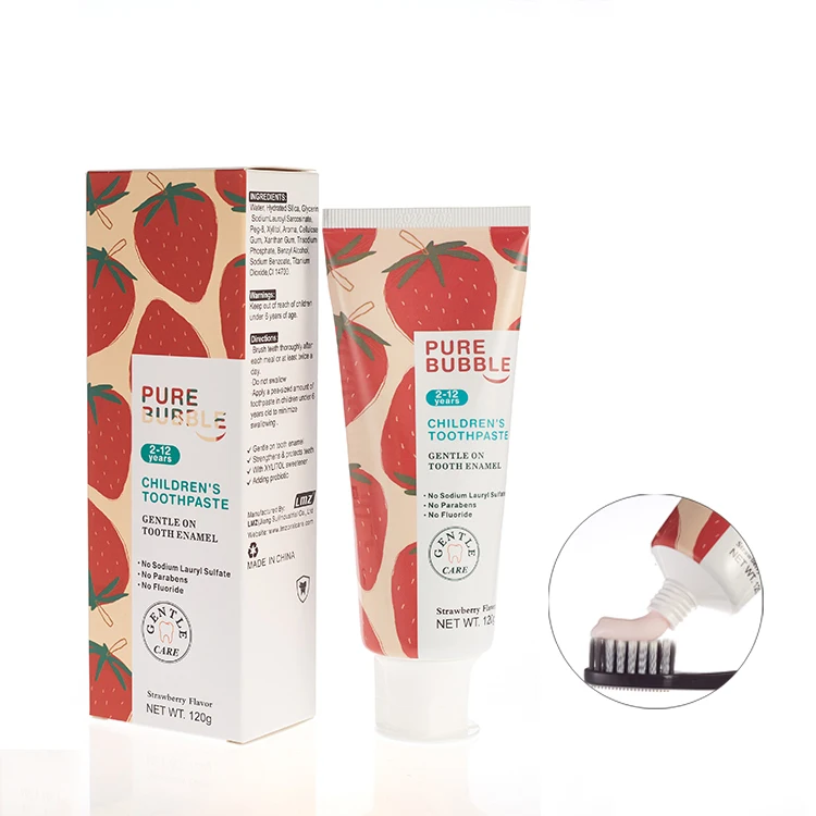 Custom SLS Free Fluoride Free Paraben Free Xylitol Probiotic Strawberry Flavoured Toothpaste For Kids