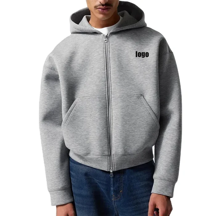 Manufacturers Drop Shoulder Plain Luxury Heavy Weight French Terry Oversized 500gsm Zip Up Men Cropped Boxy Hoodies