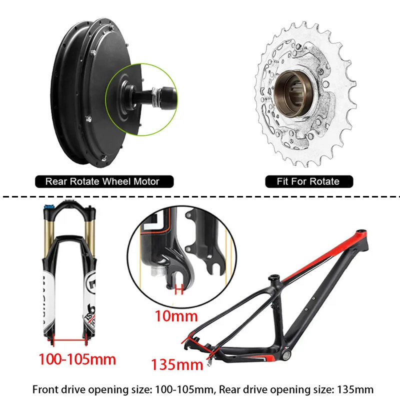 eBIKE 20in-29in 700C Wheel Hub Motor 250W - 2000W Front Rear Drive Brushless Gear Motor for Electric Bicycle Conversion kit