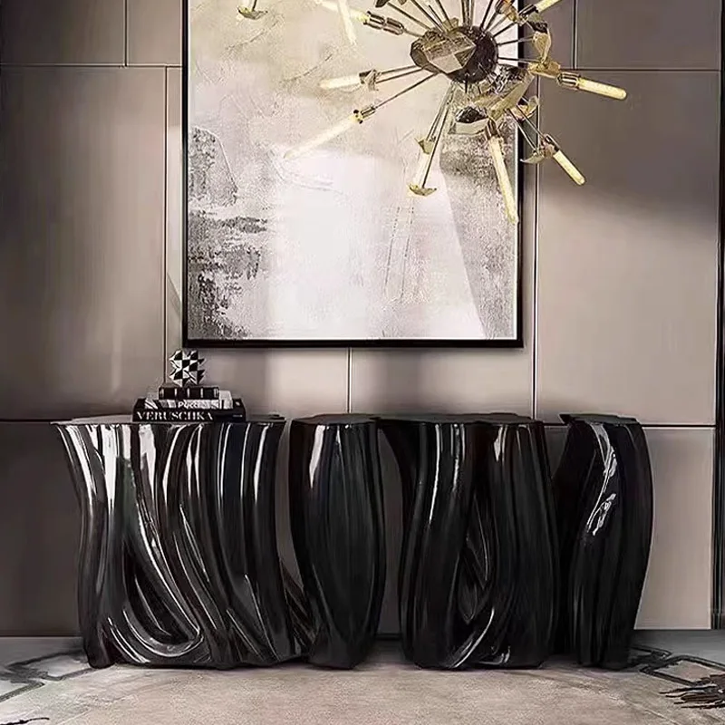 Italian Design Luxury Curved Gold Entrance Console Table Classic Glass Hallway Table Corner Entry Way Furniture With Mirror