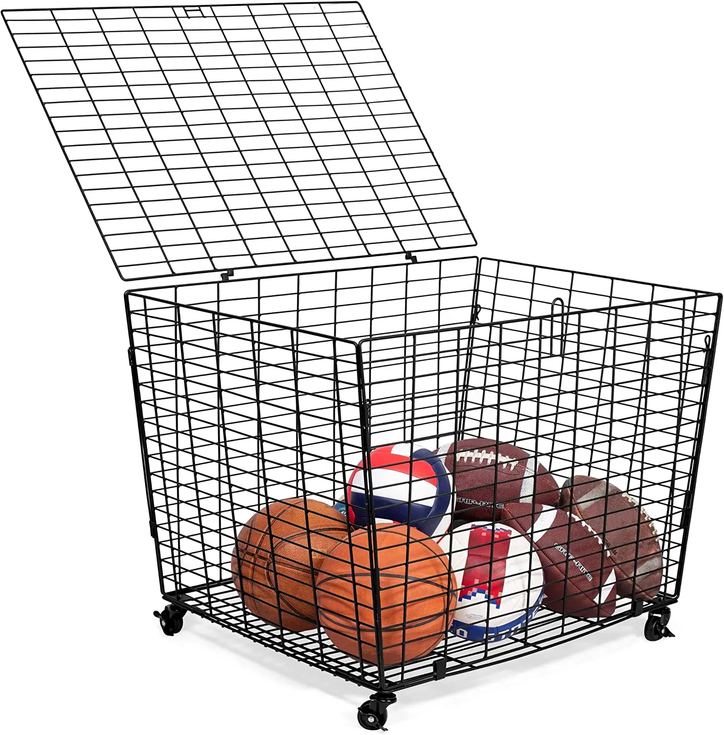 Hot Sale Heavy Duty Casters Home  Sports Ball Basket Organizer with Wheels