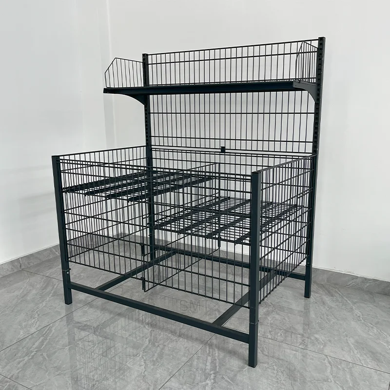 Supermarket Wire promotion table Folding Wire Mesh Display Basket Retail Wire Dump Bins