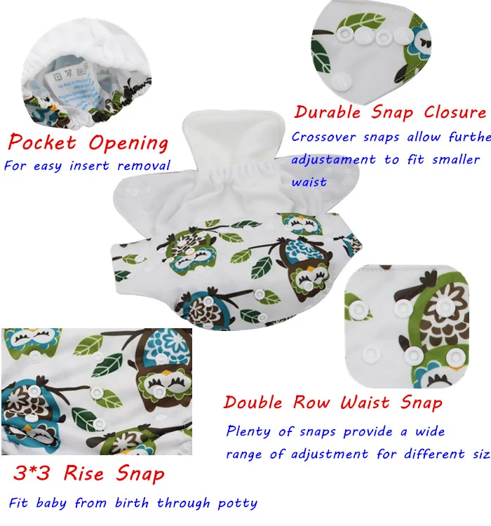 
Asenappy Washable Cloth Diaper Pocket Double Row Snaps Cloth Nappy 