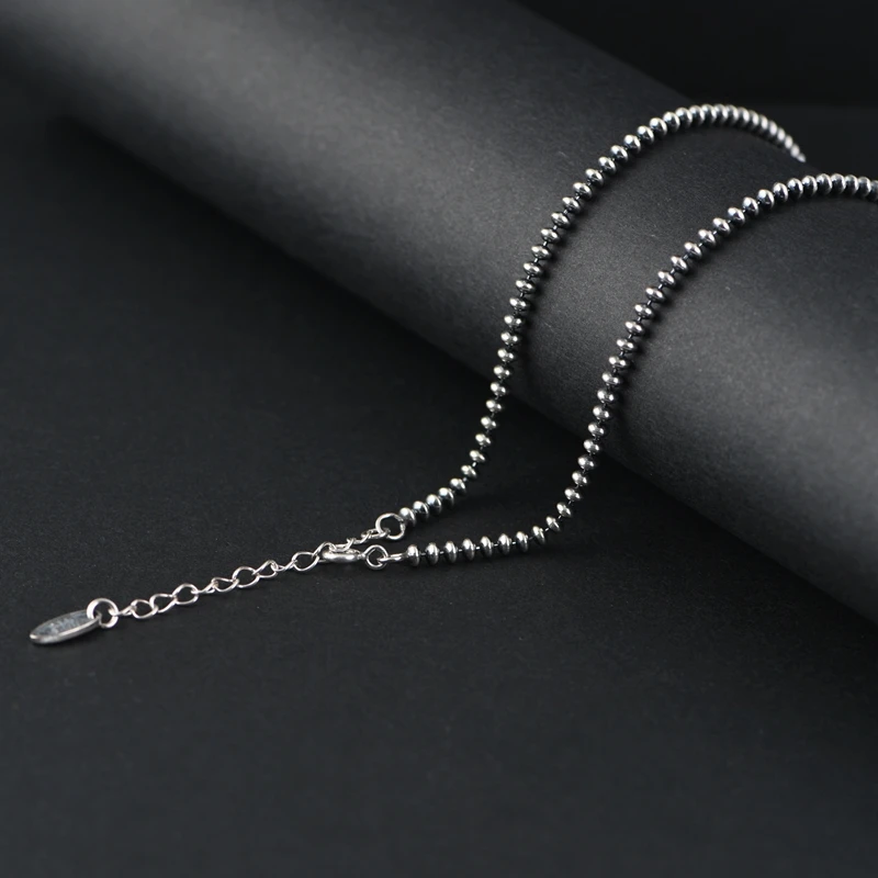Authentic silver chain S925 Sterling Silver Chain Jewelry 2.5mm Vintage hip hop Silver Bead Necklace for men and women