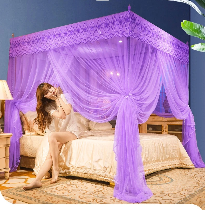 Lace Canopy Mesh Indoor Home Decoration Net King Queen Size Bed Square Shape Mosquito Net
