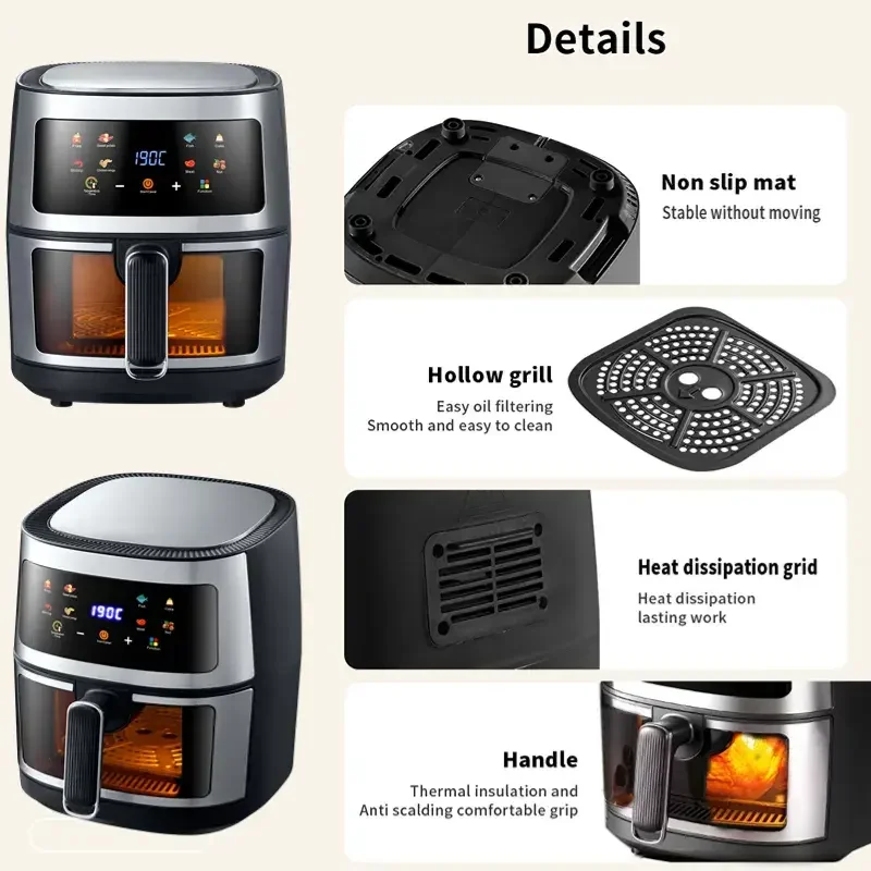 Factory Cheap Price Custom Logo High Quality Home 8l Intelligent Timing Electric Hot Deep Air Fryers With Rotisserie