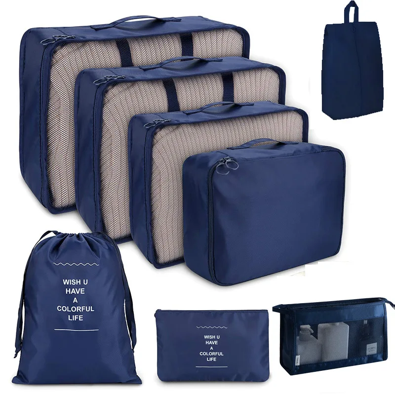 Customized Waterproof Travel Essentials Storage Suitcases Polyester Packing Cube 8 Piece Set Travel Organizer Bags For Luggage
