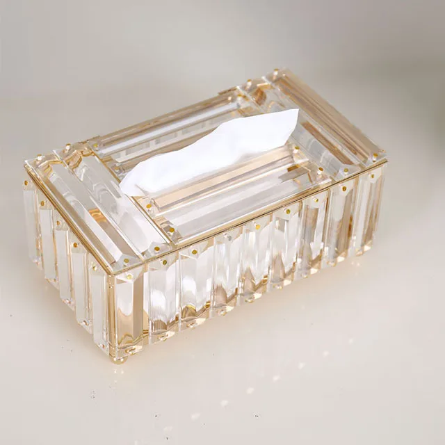 Best-selling new wedding home decoration transparent glass artifact rectangular crystal tissue box
