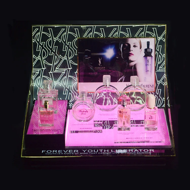 Factory price customized cosmetic display stand with Led light for sale