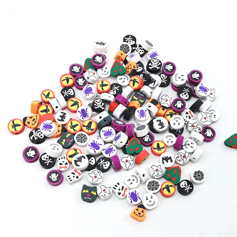 100pcs 10mm bat pumpkin ghost spider web Spacer loose beads halloween polymer clay beads for bracelet making