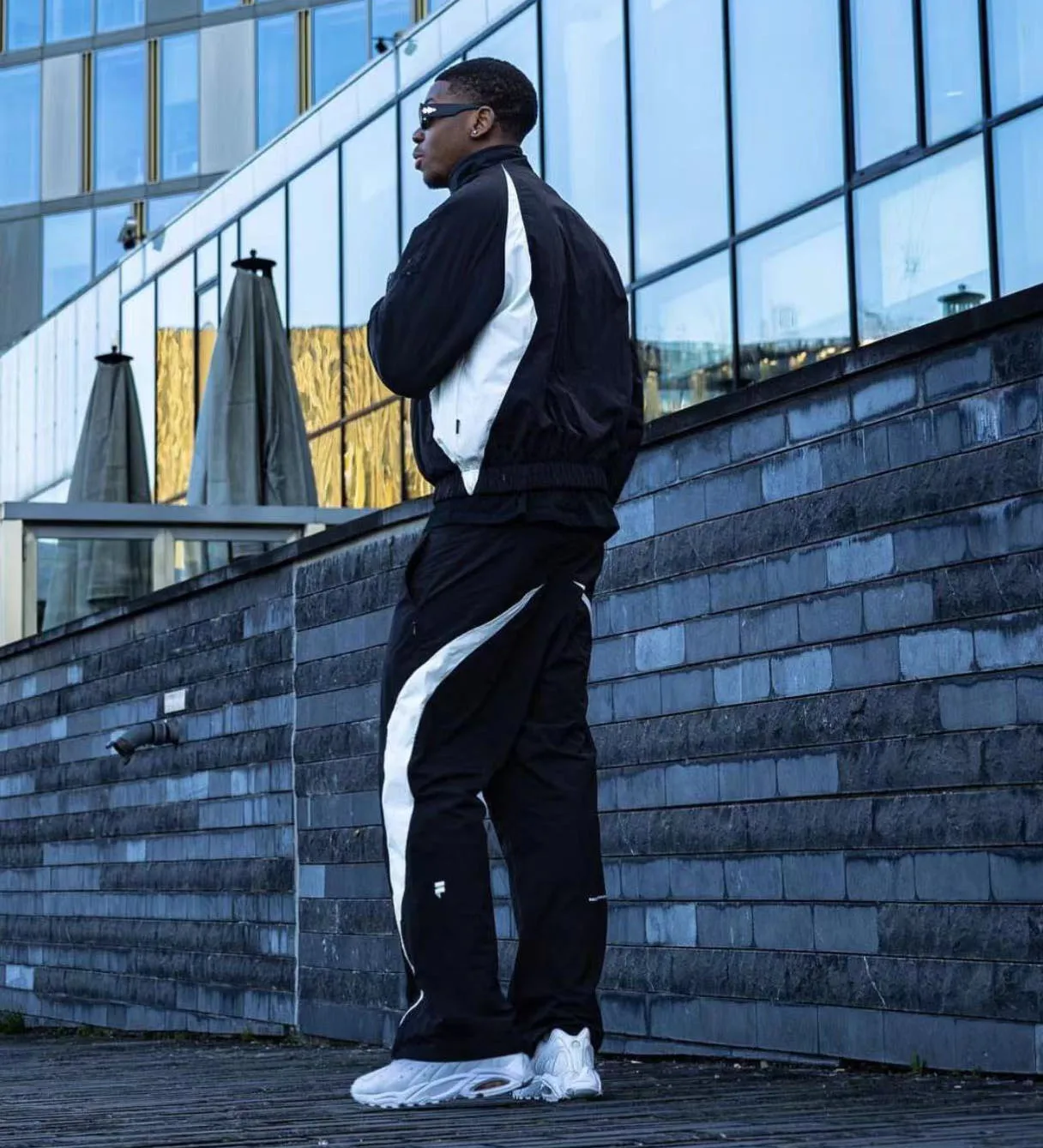 Men Polyester Jogger Sets Two Piece Set Patchwork Zip Up Puff Track Nylon Jacket And Track Pants Custom Nylon Tracksuit Men