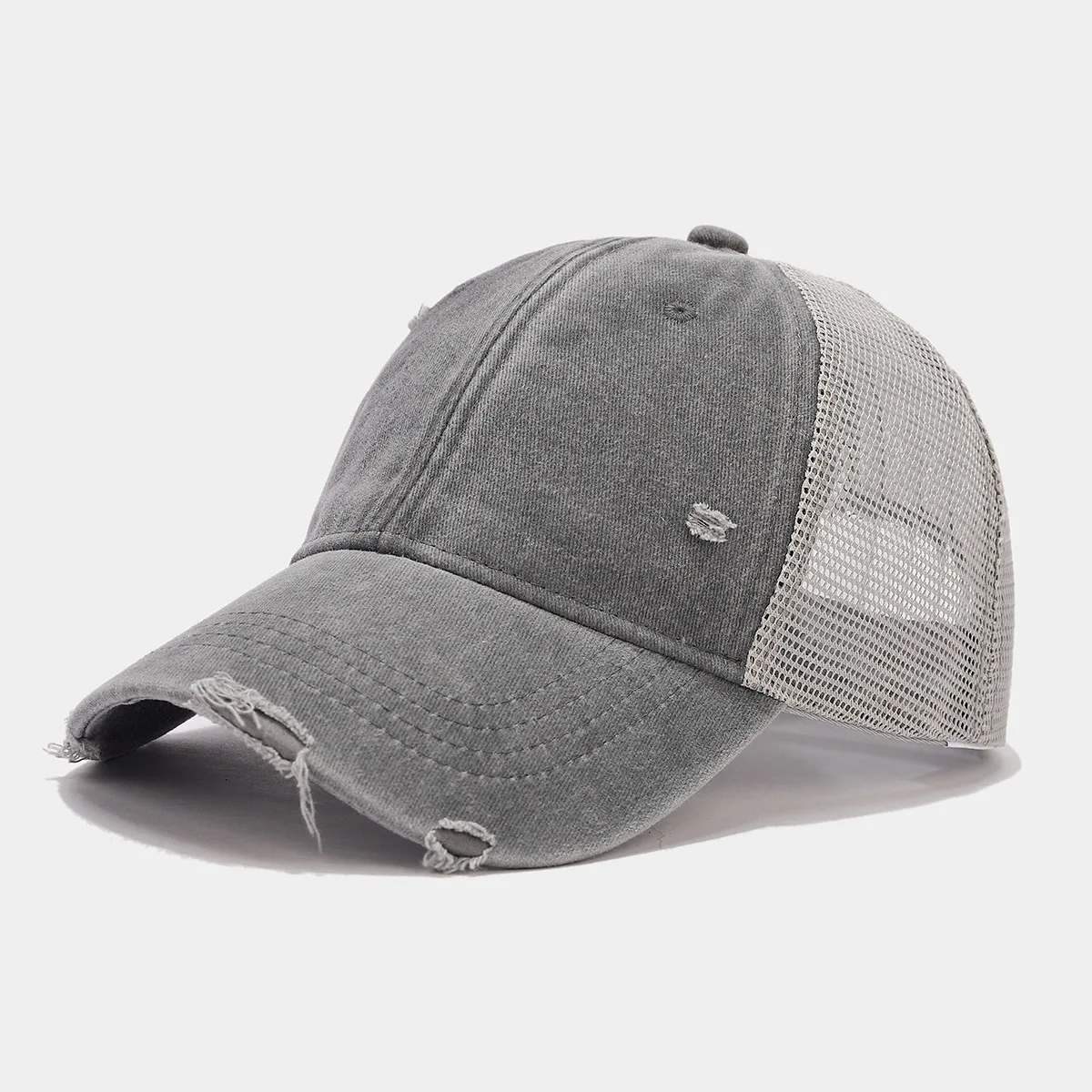 Plain blank washed cotton adult unstructured distressed mesh vintage trucker cap baseball hat