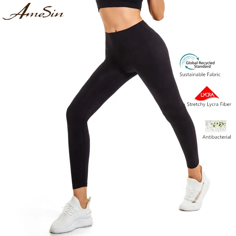 AmSin Free Logo GRS Экологичные женские колготки из лайкры леггинсы для спортзала с карманами устойчивые к приседанию переработанные штаны