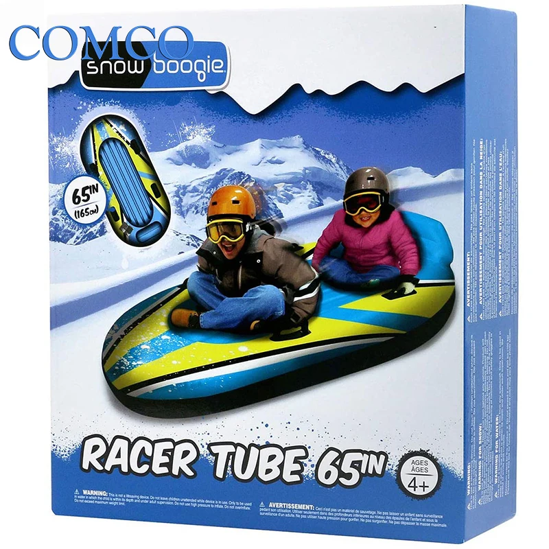 ICTI Factory Snowboogie Racer Tube Double Rider Inflatable Snow Sled with Soft Handles Snow Racing Car Sled
