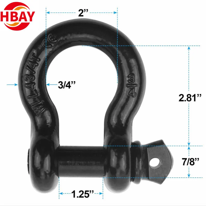 Alloy Steel U-Hook Towing Rescue Hook Outdoor Car Off-Road Trailer Modified Strong Pull Galvanized Surface US Type Bow Shackles