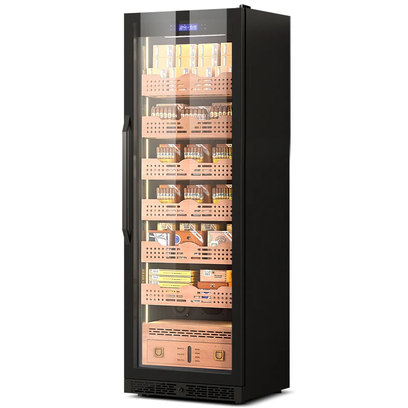Built in wall 2000 tall cigar cabinet 335L glass door led light commercial smoke room cigar showcase