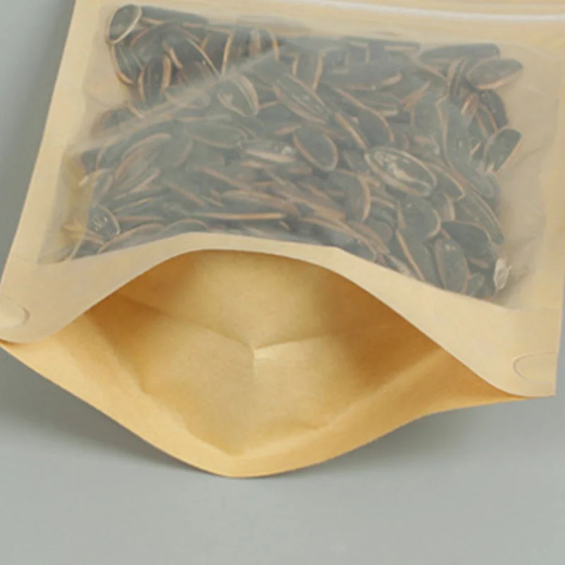 Customizable Kraft Paper Standing Bag Transparent Plastic Packaging Dried Fruit Tea Snacks Self Sealing Bag