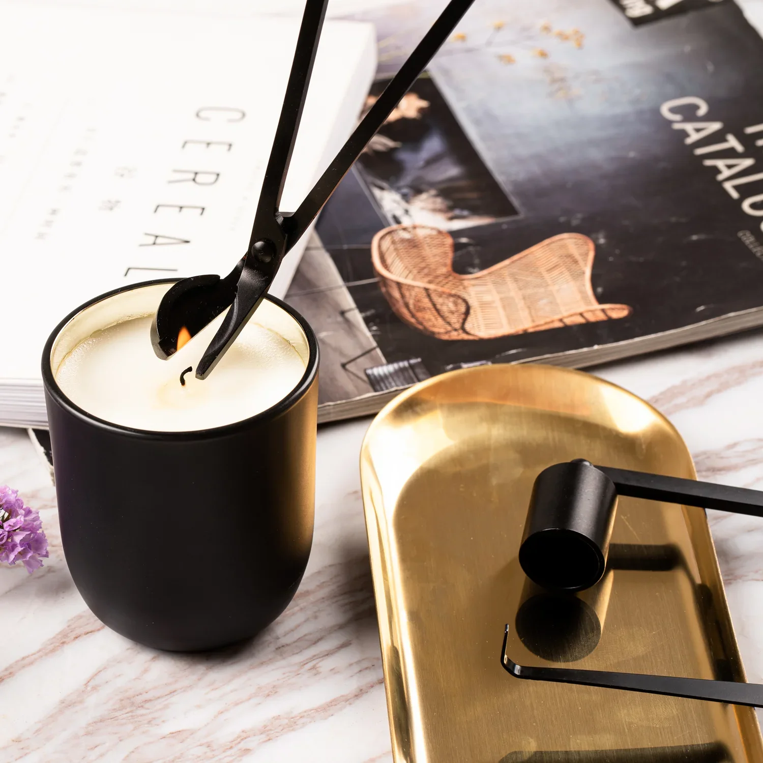 Engraved Stainless Steel Wholesale Bulk Custom Lighter Snuffer Black Candle Tool Wick Trimmer sets