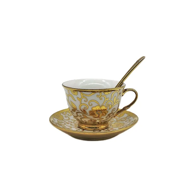 
160cc golden cups and saucers set ceramic tea set 