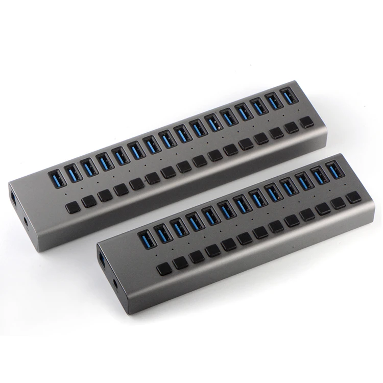 Hot Selling Multiport USB Ports External 90W Power Adapter USB 3.0 Hub 16 Port USB Hubs with Switches for laptop