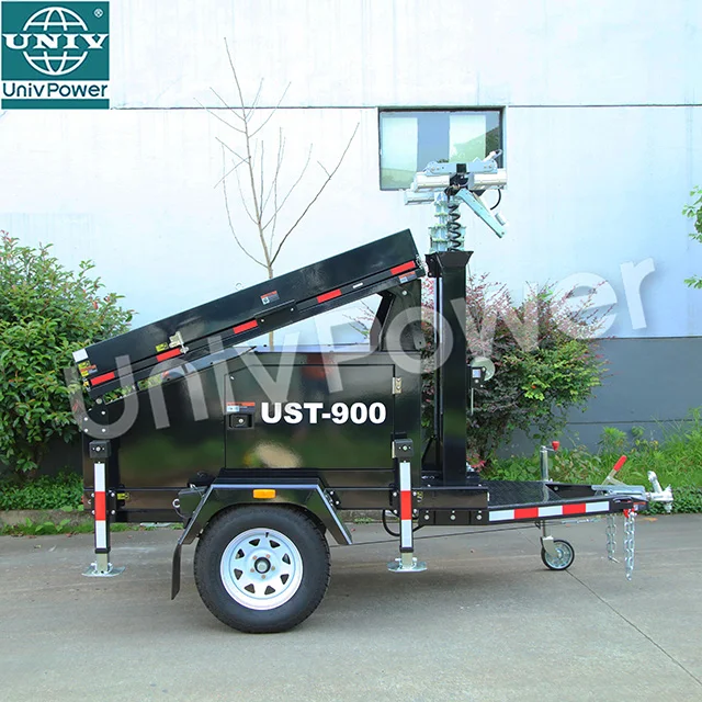 4*100W 6m manual type mobile trailer solar light tower