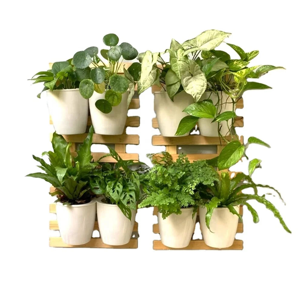 Vertical Balcony Garden Pots Wall Hanging Bamboo Wooden Fence Flower Planters for Indoor Outdoor