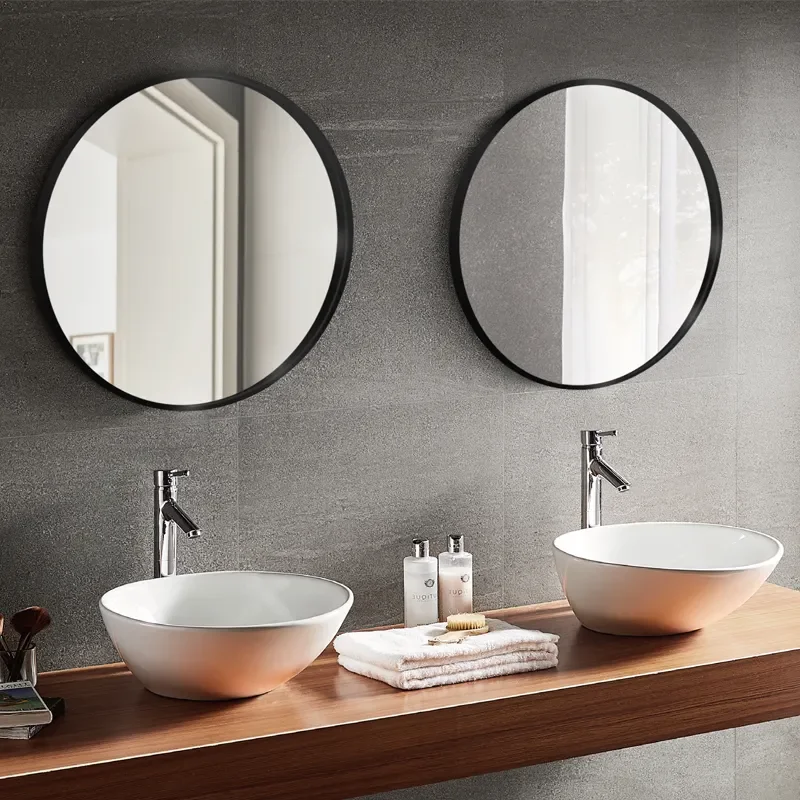 contemporary luxury design wall mounted decorative metal black large round aluminium alloy frame wall mirror for living room